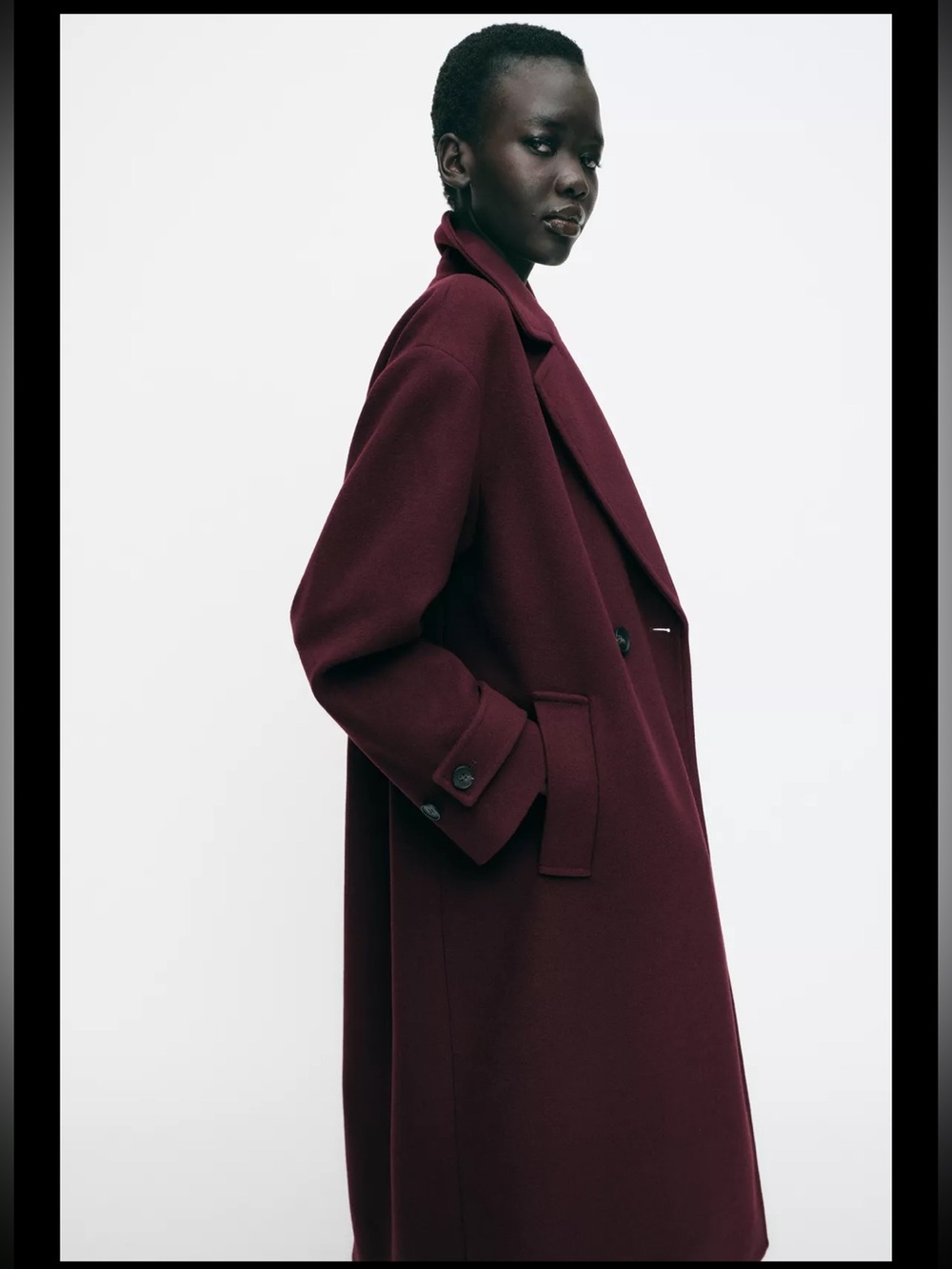 Zara Oversized Double-Breasted Trench Coat in Deep Wine - Picture 4 of 5